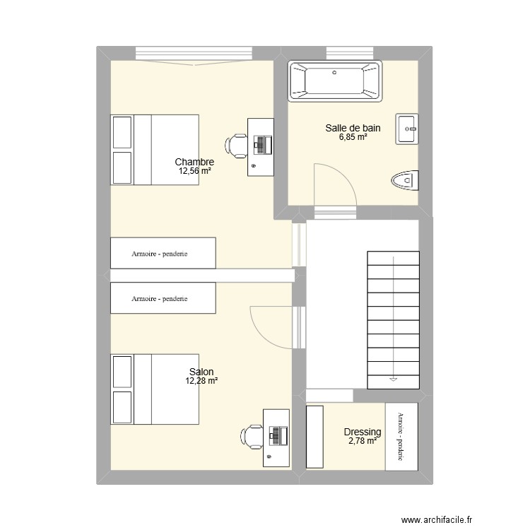 maison étage. Plan de 4 pièces et 34 m2