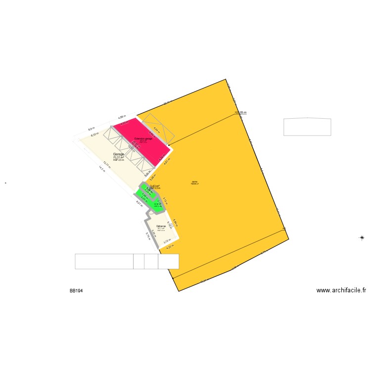 Plan extension existant. Plan de 5 pièces et 143 m2