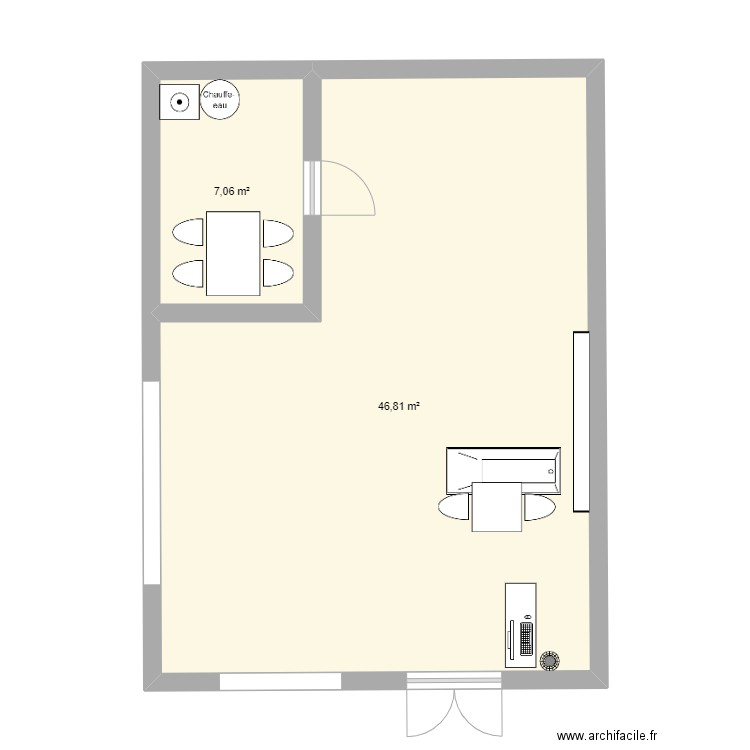 manon salon . Plan de 2 pièces et 54 m2