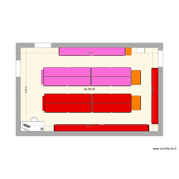 stock hugo. Plan de 1 pièce et 34 m2