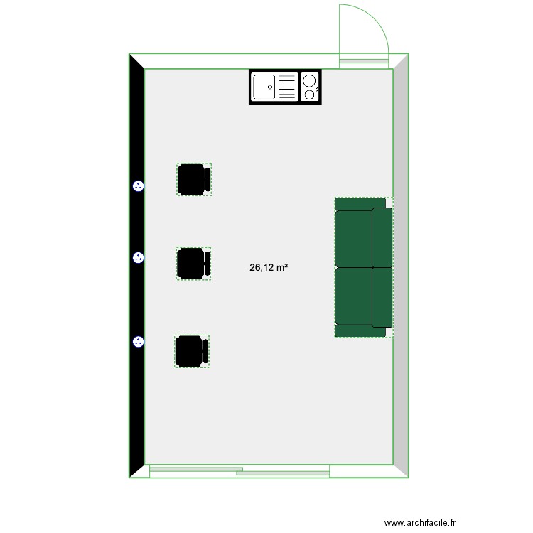 jokhair. Plan de 1 pièce et 26 m2