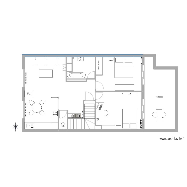 Appart. Plan de 6 pièces et 95 m2