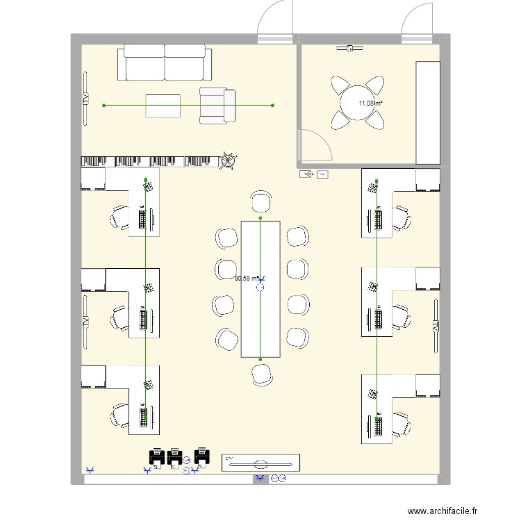 bureau TST V2. Plan de 2 pièces et 102 m2