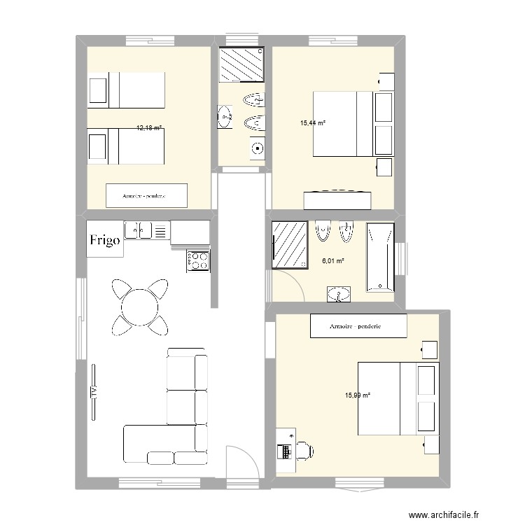 Casa Bianca. Plan de 4 pièces et 50 m2