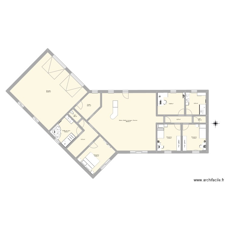 Famille Lassalle. Plan de 13 pièces et 205 m2