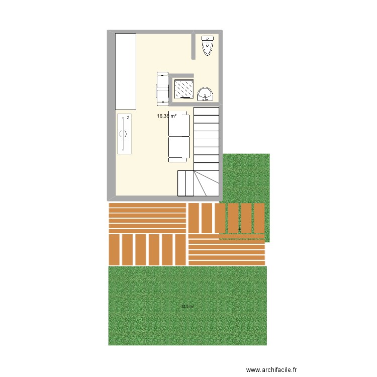 Casa B. Plan de 1 pièce et 16 m2