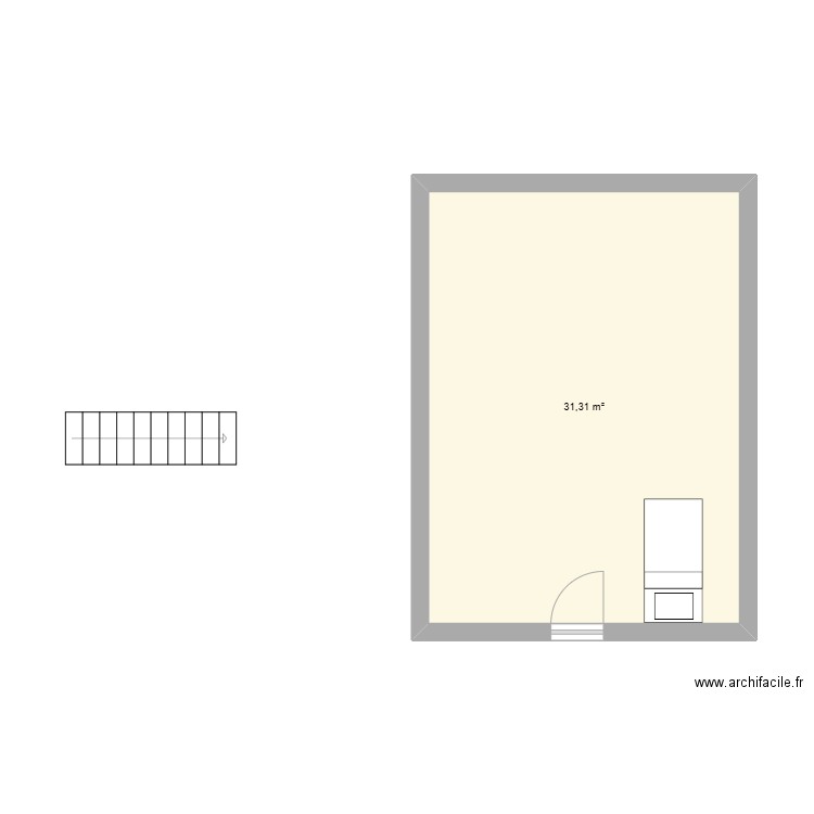 HDhrn. Plan de 1 pièce et 31 m2