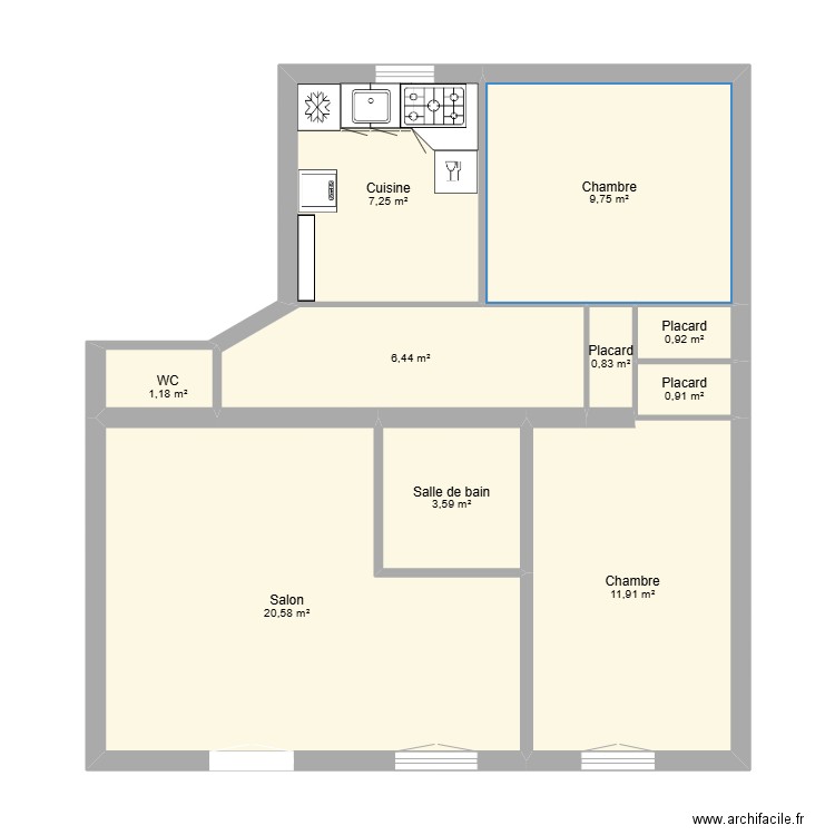 FedeBast2. Plan de 10 pièces et 63 m2