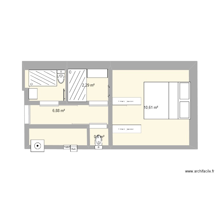 V1 renov extension. Plan de 4 pièces et 20 m2