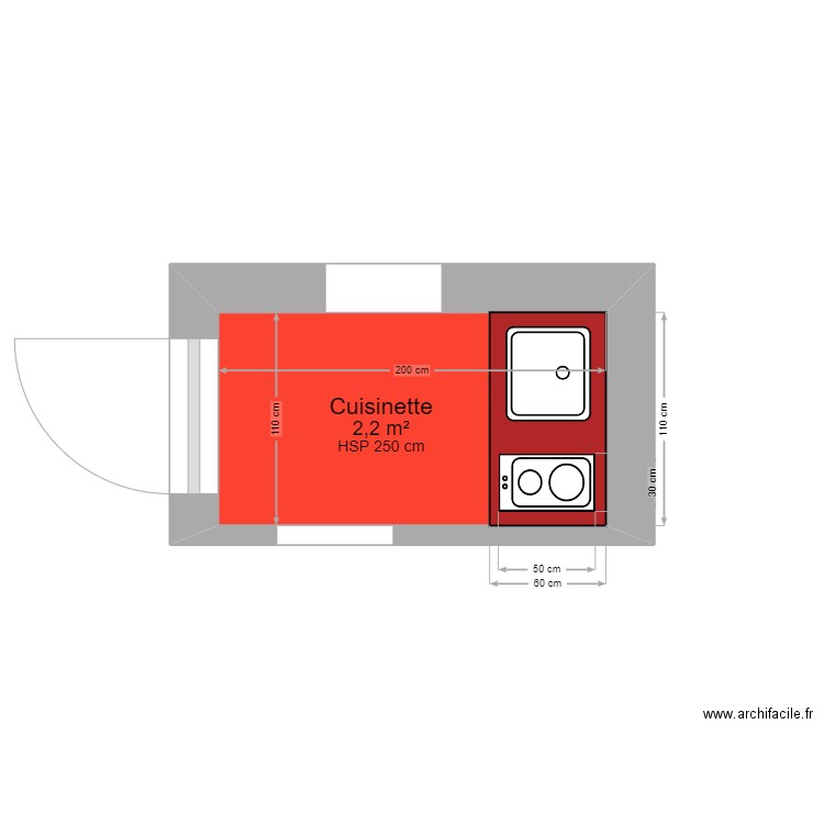 cuisinette paul antin . Plan de 1 pièce et 2 m2