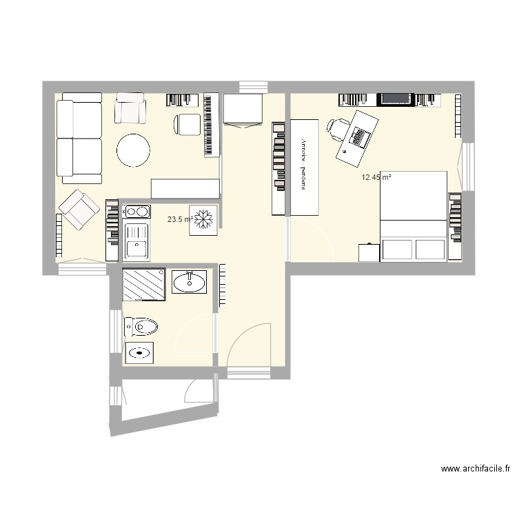 Geoffrey. Plan de 2 pièces et 36 m2