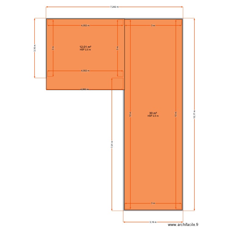 PSP. Plan de 2 pièces et 42 m2