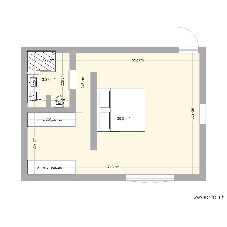 suite parentale. Plan de 2 pièces et 35 m2