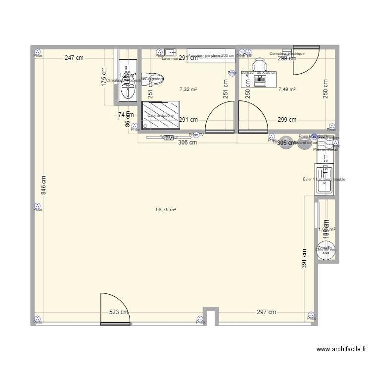 STUDIO GARCHE. Plan de 5 pièces et 76 m2