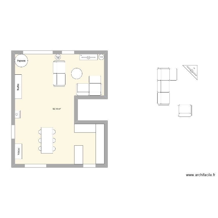 Salon. Plan de 1 pièce et 52 m2