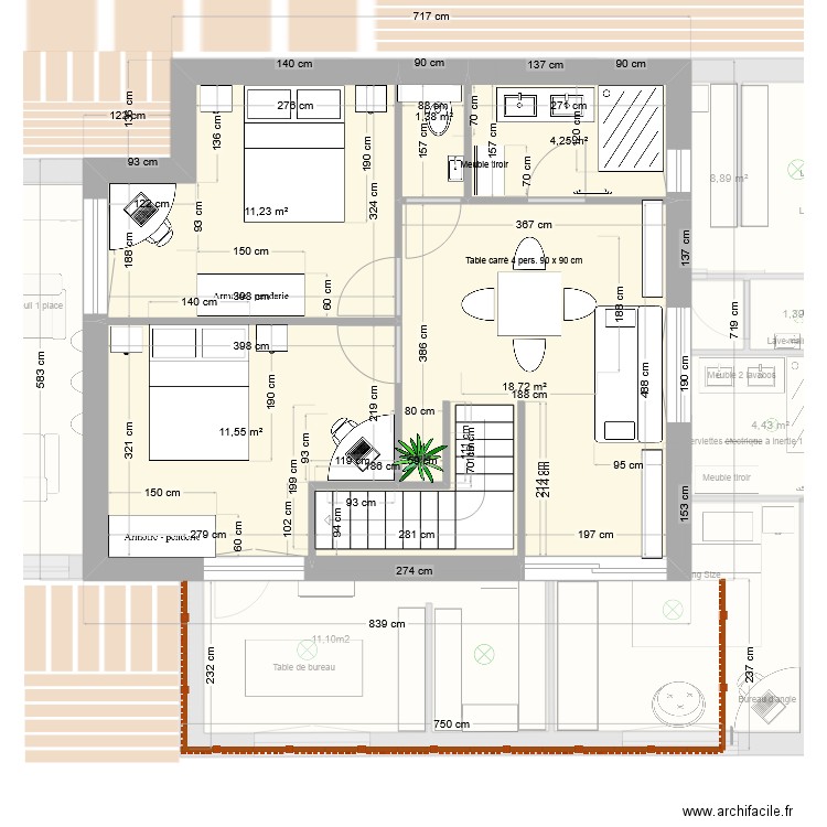 plan Kim  avec meubles2. Plan de 10 pièces et 146 m2