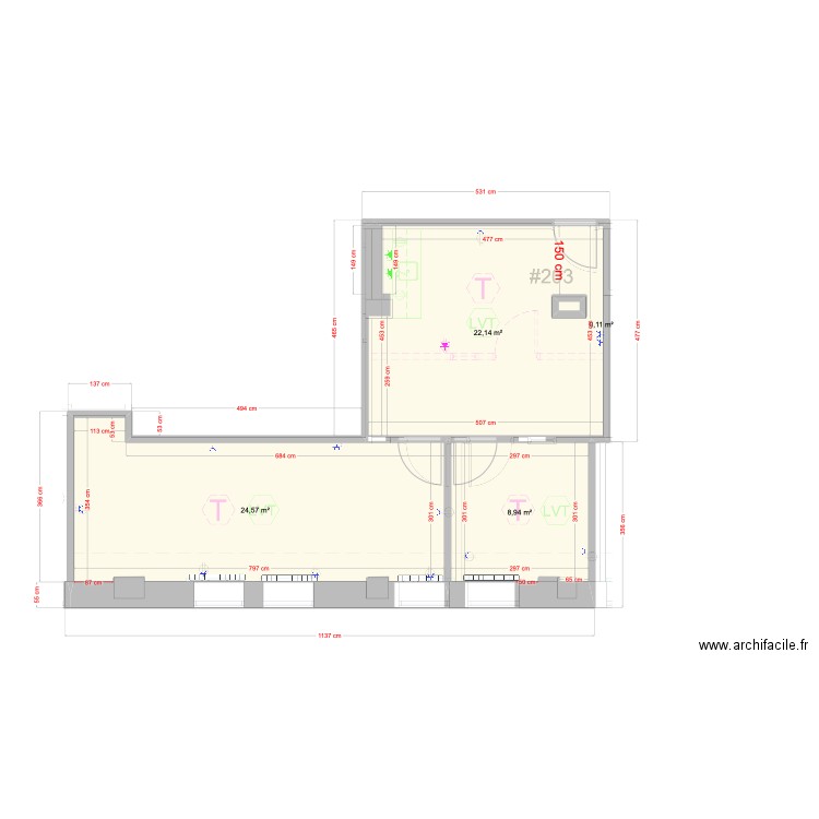 Fibromelles. Plan de 4 pièces et 56 m2