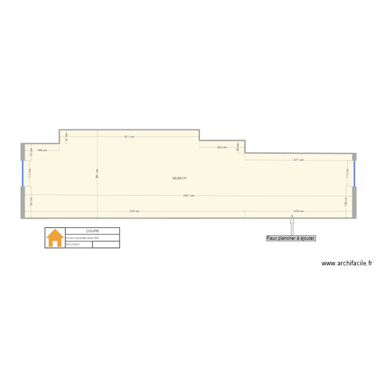 Coupe Lamandé origine. Plan de 1 pièce et 50 m2