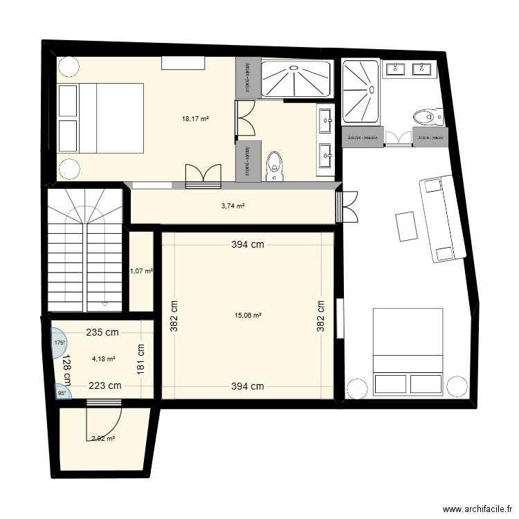 étage. Plan de 6 pièces et 45 m2