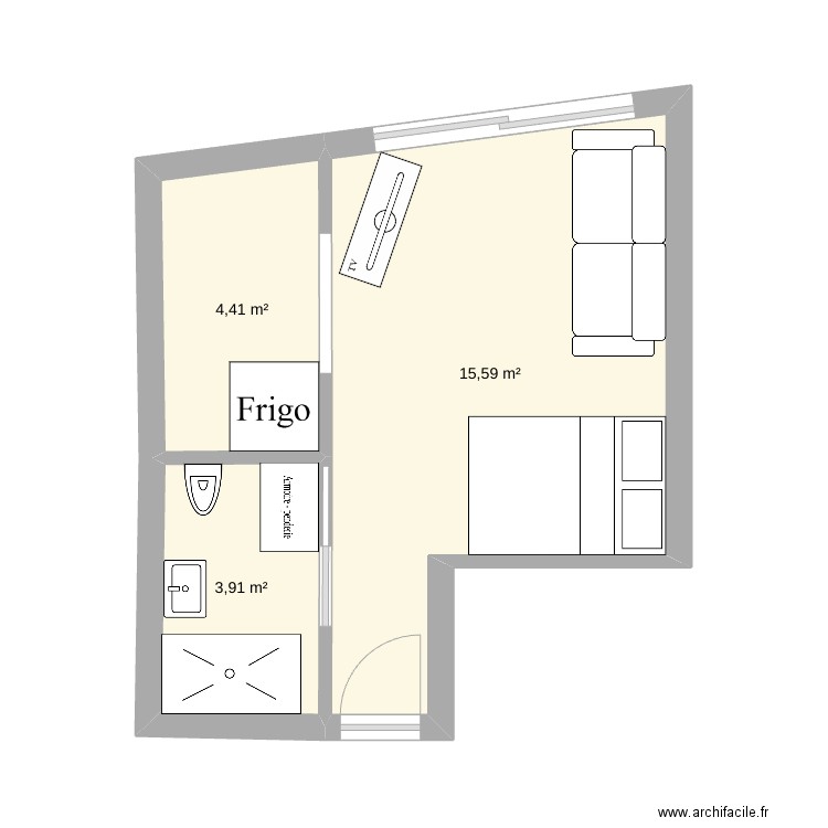 STUDIO MAMAN. Plan de 4 pièces et 24 m2