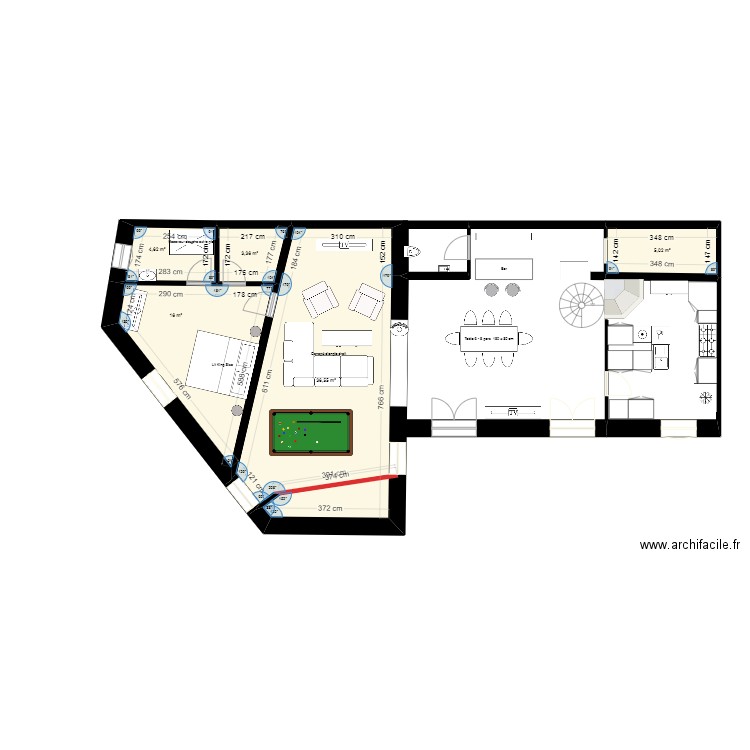 plan maison meublé 2. Plan de 5 pièces et 66 m2