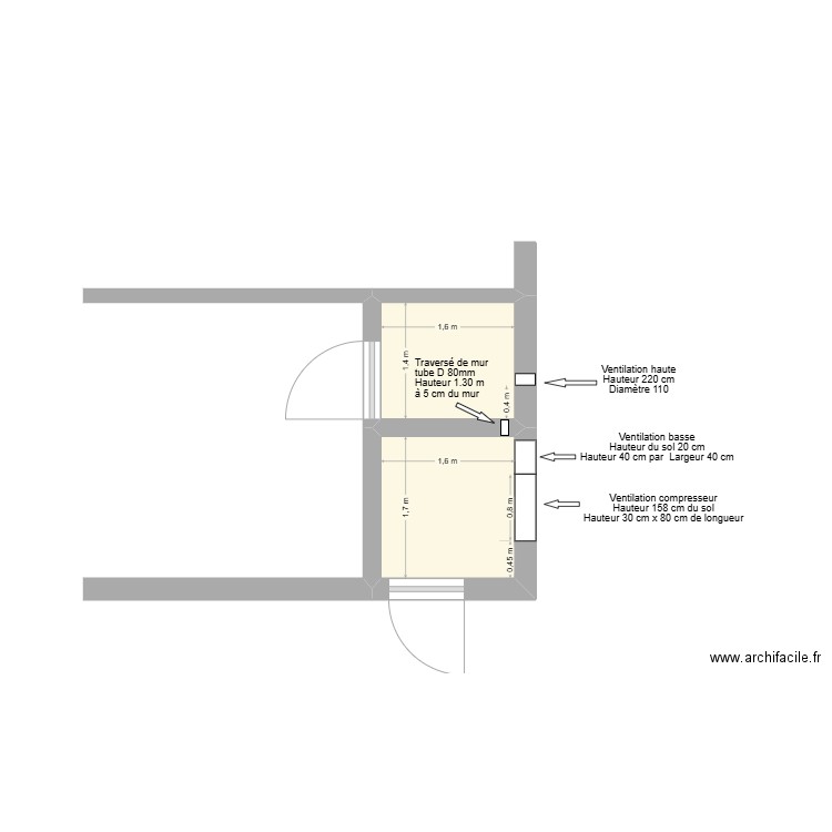 Local de plongé piscine de Bourg. Plan de 2 pièces et 5 m2