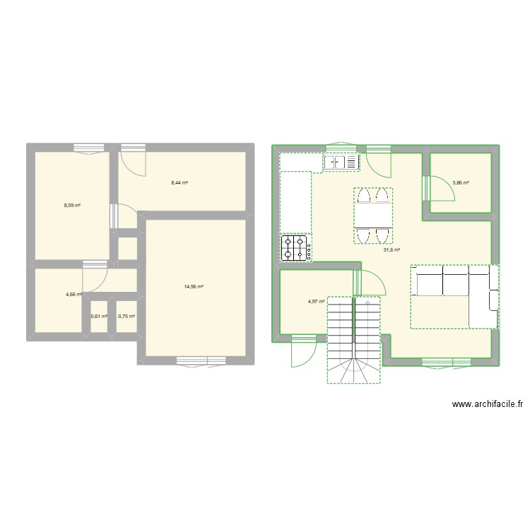 Plan maison. Plan de 9 pièces et 78 m2