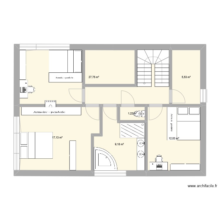 maison villers étage. Plan de 6 pièces et 73 m2