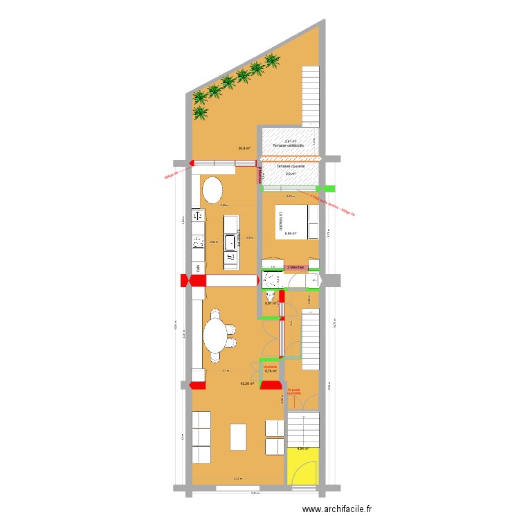 BAUCQ 77 Bel étage Duplex VF. Plan de 8 pièces et 102 m2