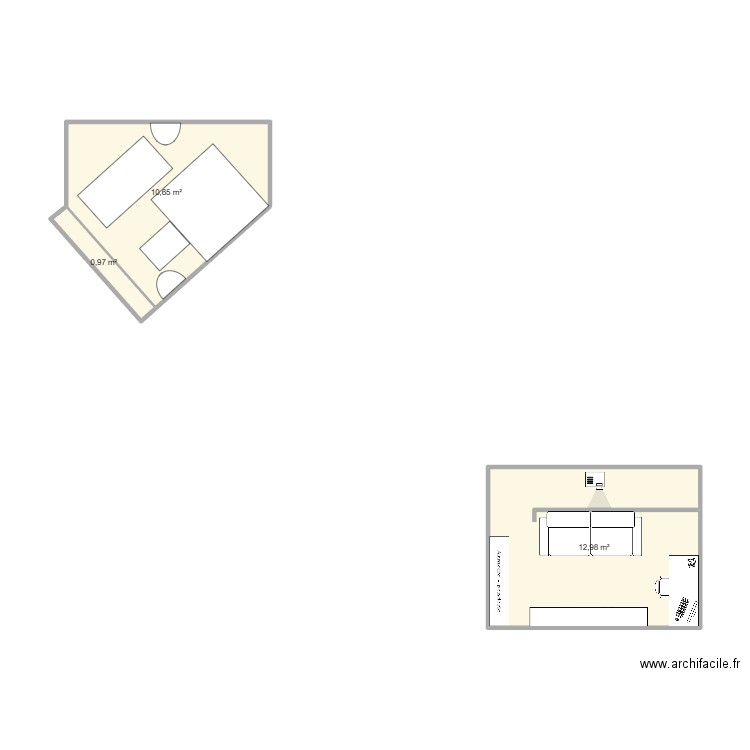 Salle sport. Plan de 3 pièces et 25 m2