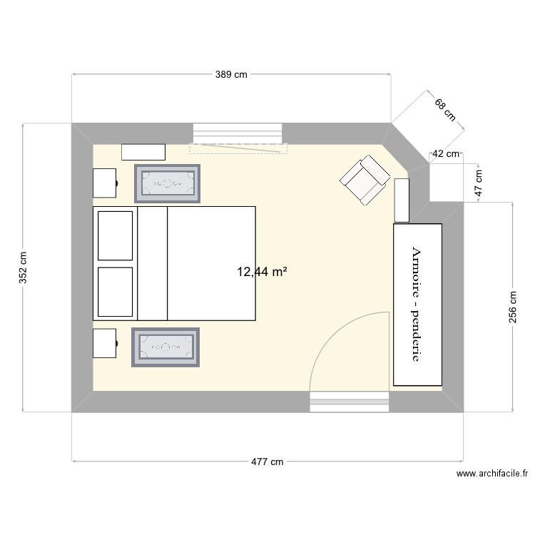 Claire. Plan de 1 pièce et 12 m2