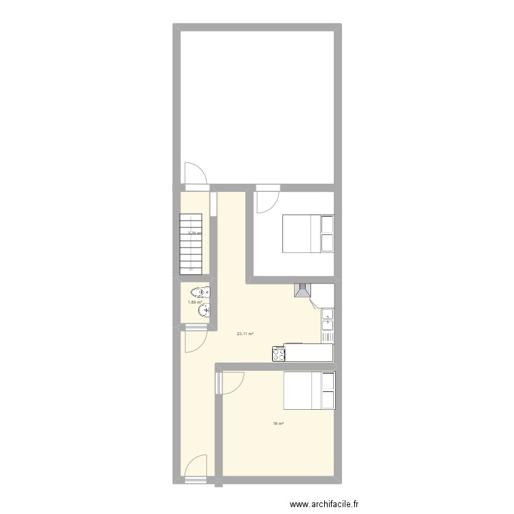 Rez. Plan de 4 pièces et 44 m2