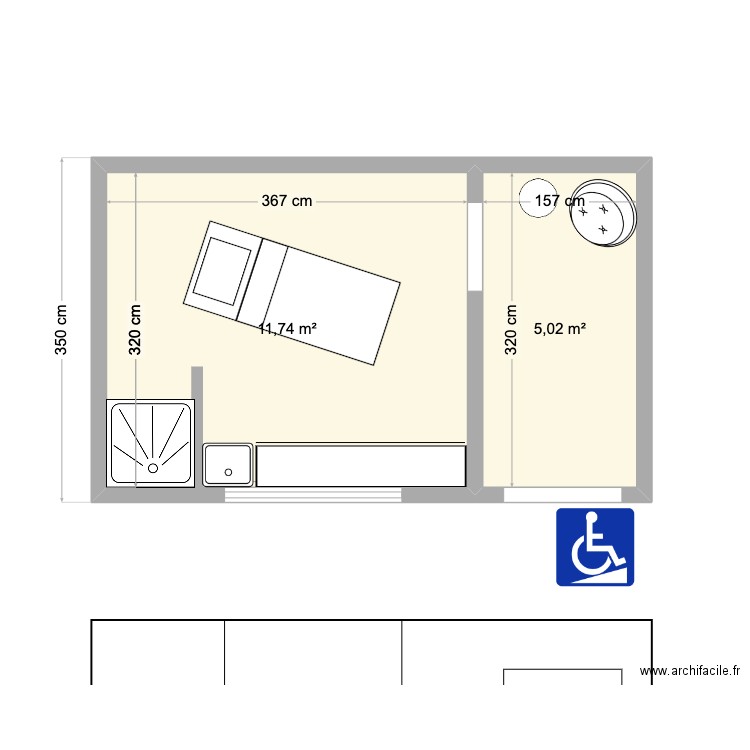 local. Plan de 2 pièces et 17 m2