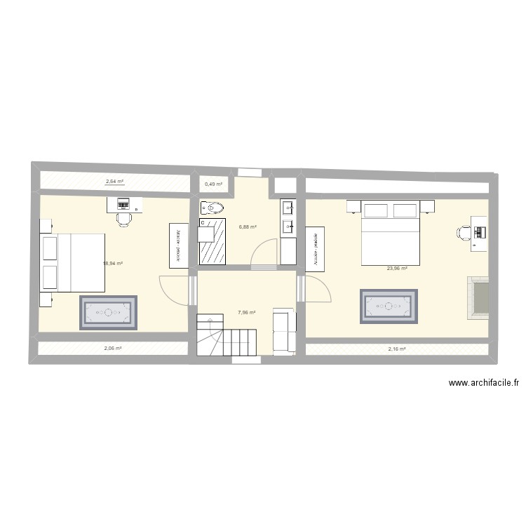 Maison sud étage partagé 061024. Plan de 8 pièces et 65 m2