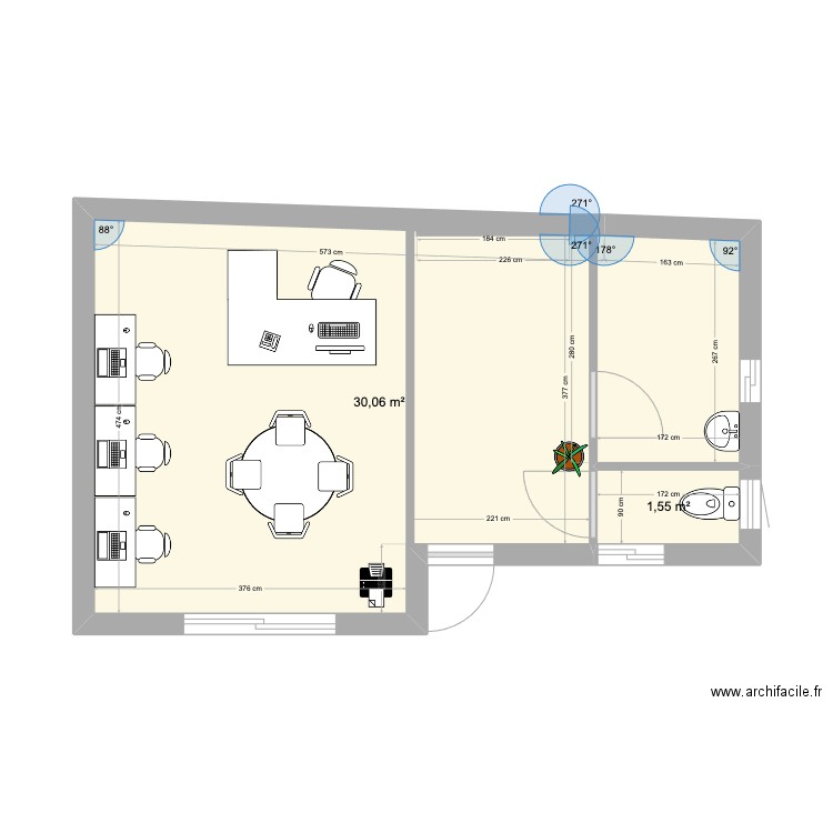 BureauHugo. Plan de 2 pièces et 32 m2