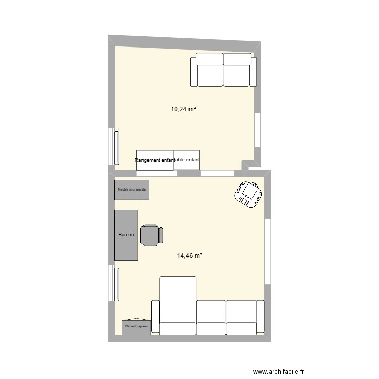 Salon aménagement. Plan de 2 pièces et 25 m2