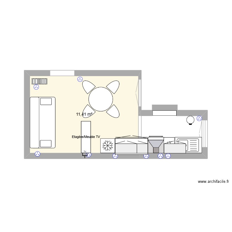 Cucina Salone . Plan de 1 pièce et 11 m2