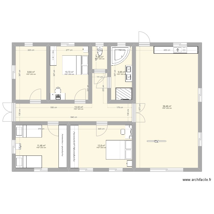 trano. Plan de 8 pièces et 105 m2