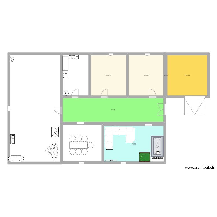 kaba. Plan de 6 pièces et 128 m2