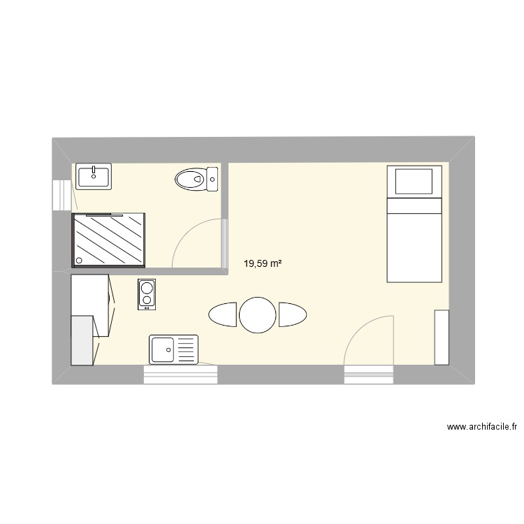 version 1. Plan de 1 pièce et 20 m2