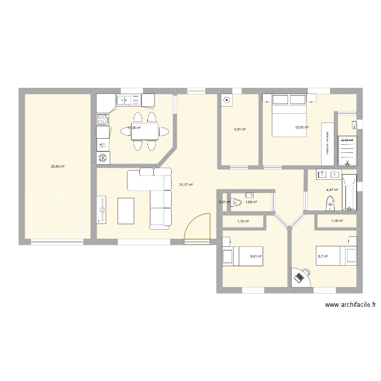 tn const. Plan de 13 pièces et 109 m2