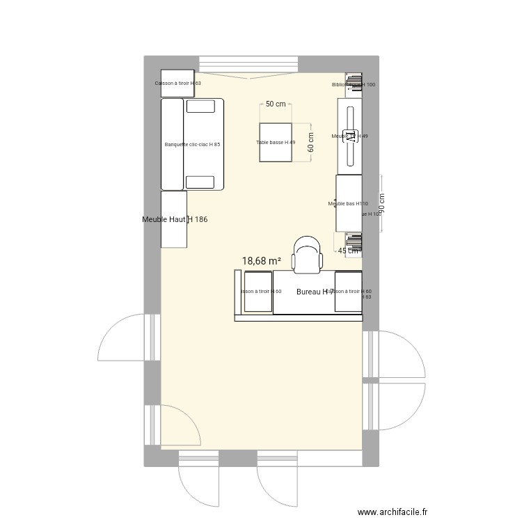 Espace détente . Plan de 1 pièce et 19 m2