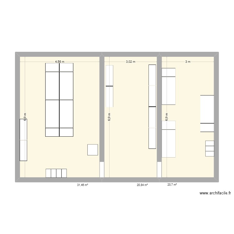 4eme. Plan de 3 pièces et 73 m2