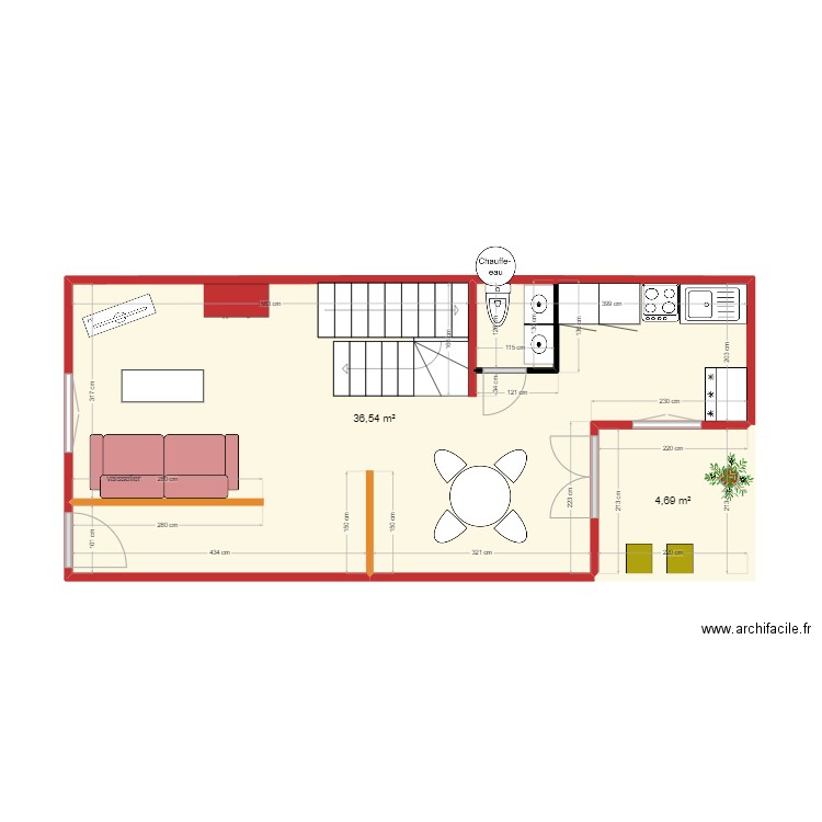 rez de chaussée catherine version 1/2 tournant  3. Plan de 2 pièces et 41 m2