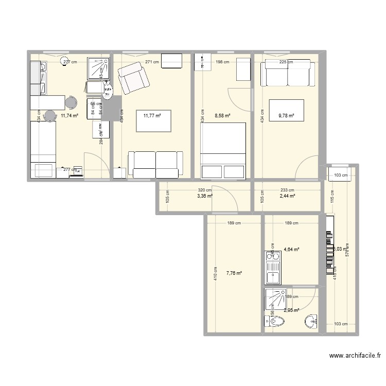 6ème asnières. Plan de 10 pièces et 69 m2