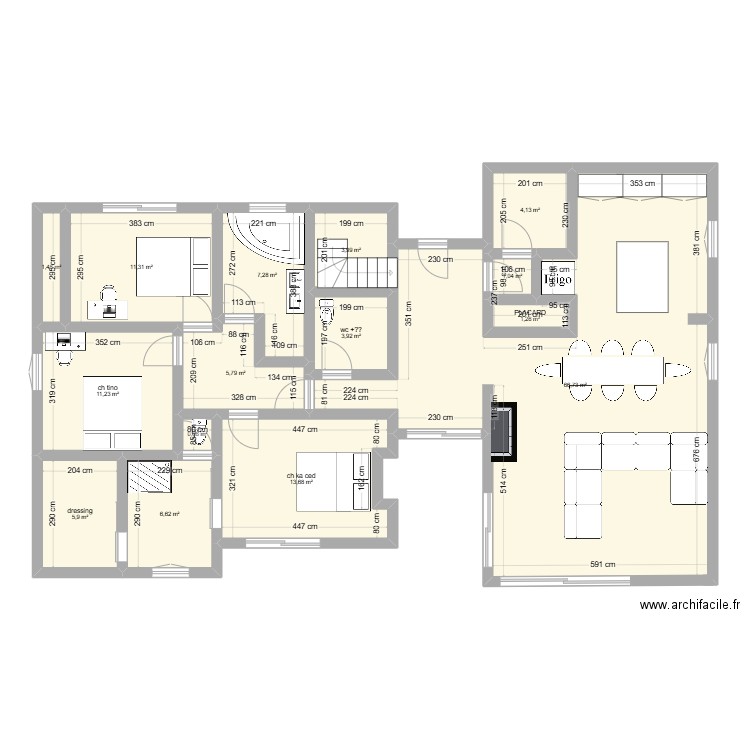 projet pollet. Plan de 15 pièces et 145 m2