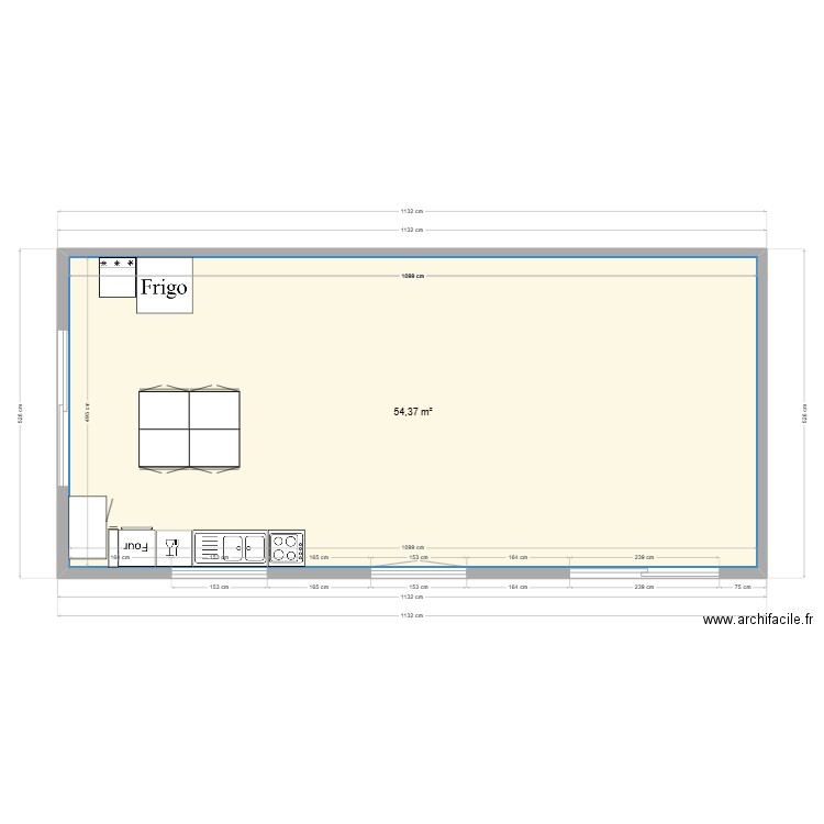 cuisine. Plan de 1 pièce et 54 m2