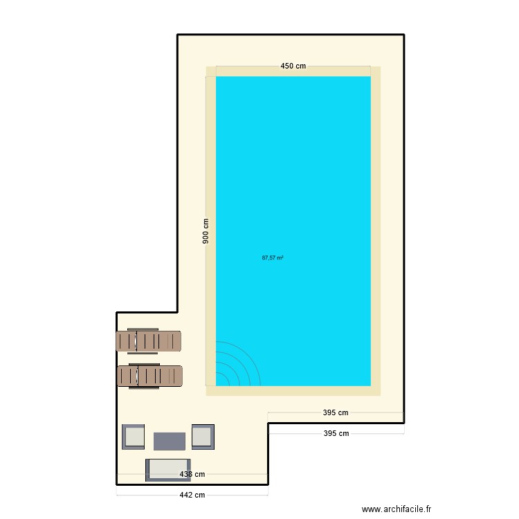 idée terrasse piscine suite. Plan de 1 pièce et 88 m2