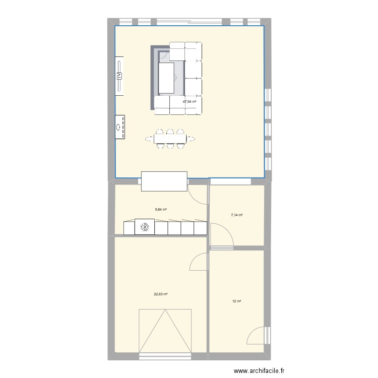 RDC-cuisine in. Plan de 5 pièces et 100 m2