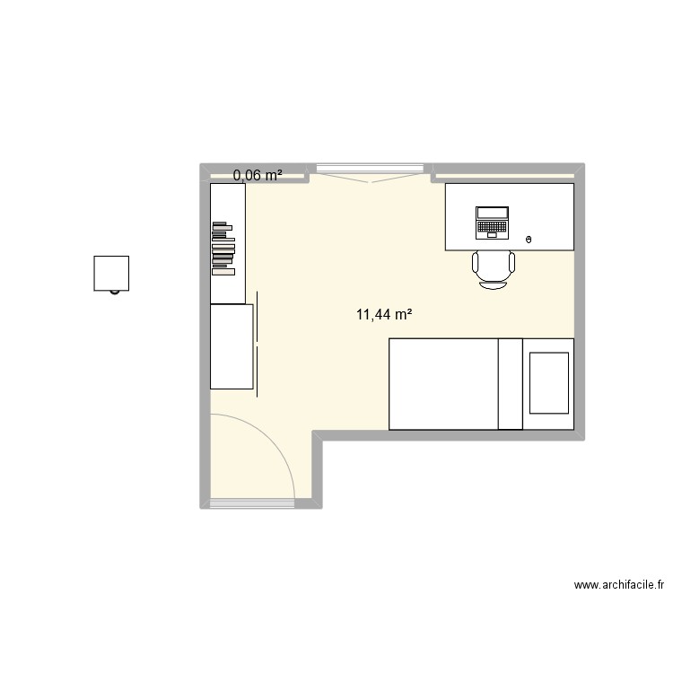 chambre. Plan de 2 pièces et 12 m2